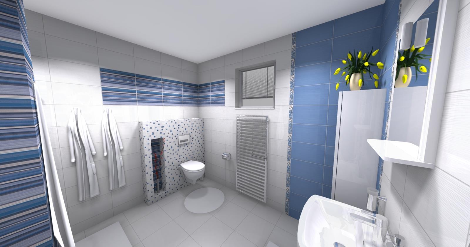 Modrá kúpeľňa s kvetinovým dekorom