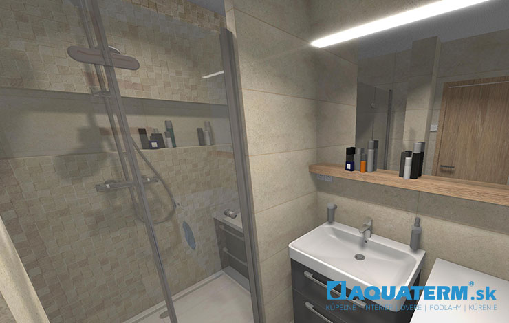 3D vizualizácia novej kúpeľne, bytovková kúpeľňa, Aquaterm