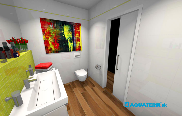 Závesné WC iCon - 3D návrh kúpeľne na mieru - malá, hravá farebná - Aquaterm.sk
