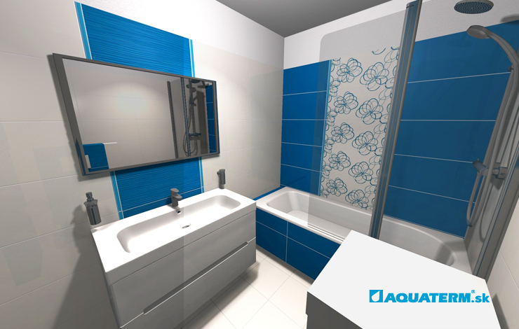 3D návrh - modrobiela kúpeľňa