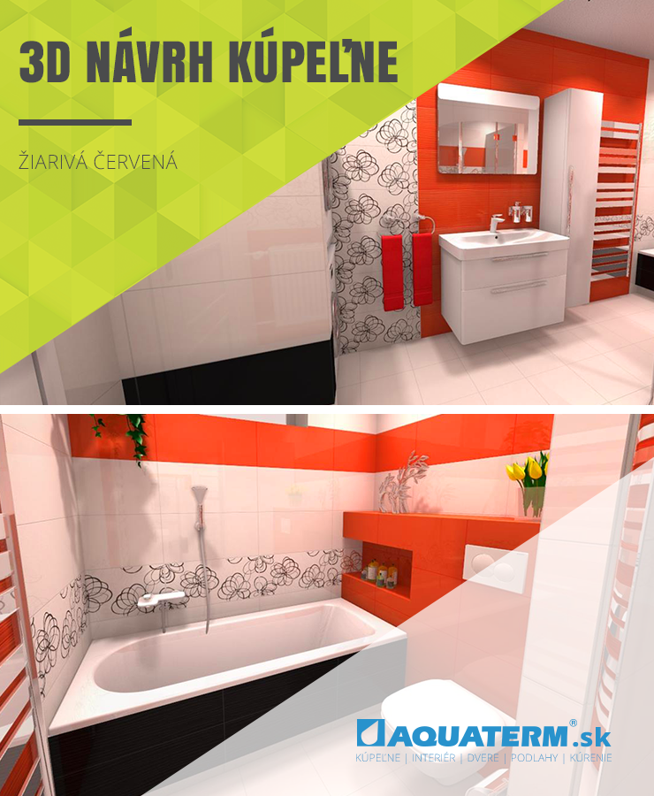 3D návrh žiarivej červenej kúpeľne
