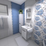 Svetlá modrá kúpeľňa s kvetinovým dekorom - 3D vizualizácia