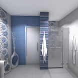 Svetlá modrá kúpeľňa s kvetinovým dekorom - 3D vizualizácia